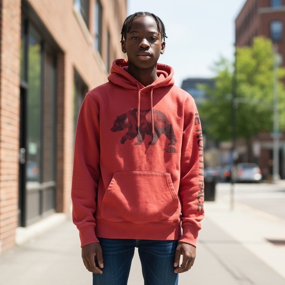 The North Face Brick Red Bear Hoodie - Picture 1 of 11